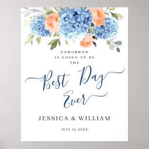 Blue Hydrangea Pink Blush Rose PROBE DINNER Poster