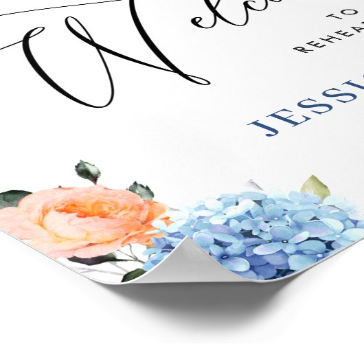 Blue Hydrangea Pink Blush Rose PROBE DINNER Poster (Ecke)