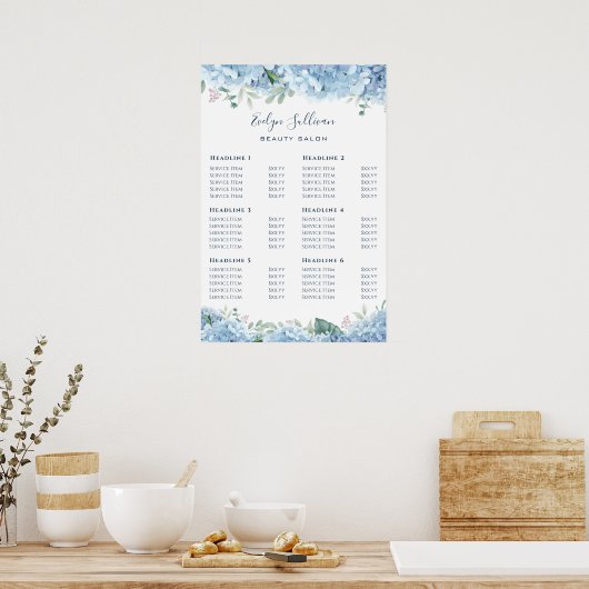 Blue Hydrangea Preisliste Poster (Küche)
