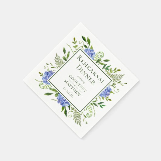 Blue Hydrangea Probe Dinner Cocktail Serviette (Ecke)