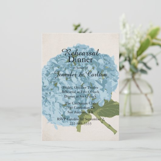 Blue Hydrangea Probe Dinner Einladung (Stehend Vorderseite)