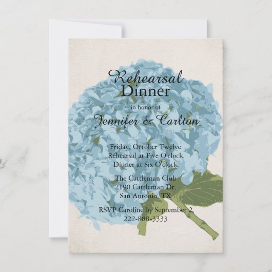 Blue Hydrangea Probe Dinner Einladung (Vorderseite)