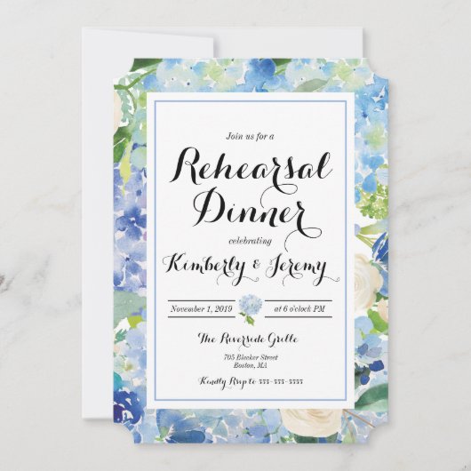 Blue Hydrangea Probe Dinner Einladung Karte (Vorderseite)