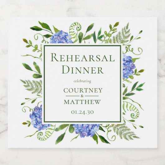 Blue Hydrangea Probe Dinner Schaumweinetikett (Einzelnes Label)