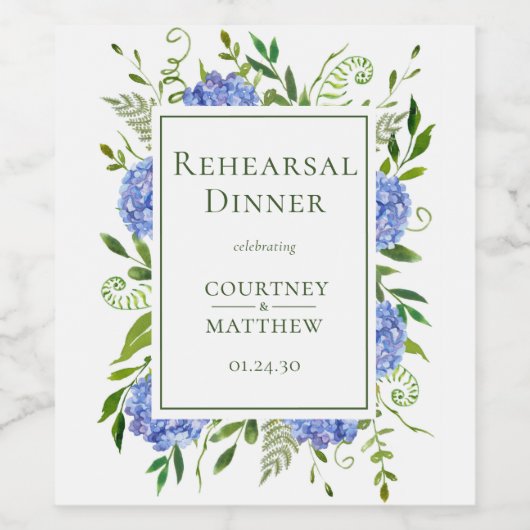 Blue Hydrangea Probe Dinner Weinetikett (Einzelnes Label)