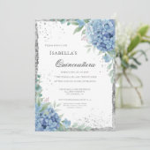 Blue Hydrangea Quinceañera Celebration 15 Einladung (Stehend Vorderseite)