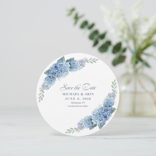 Blue Hydrangea rettet die Daten Save The Date (Stehend Vorderseite)