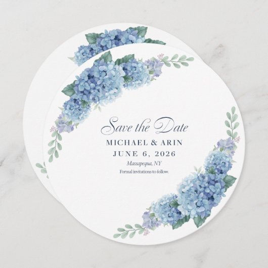 Blue Hydrangea rettet die Daten Save The Date (Vorne/Hinten)