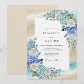 Blue Hydrangea Romantic Flourish Wedding Einladung (Vorne/Hinten)