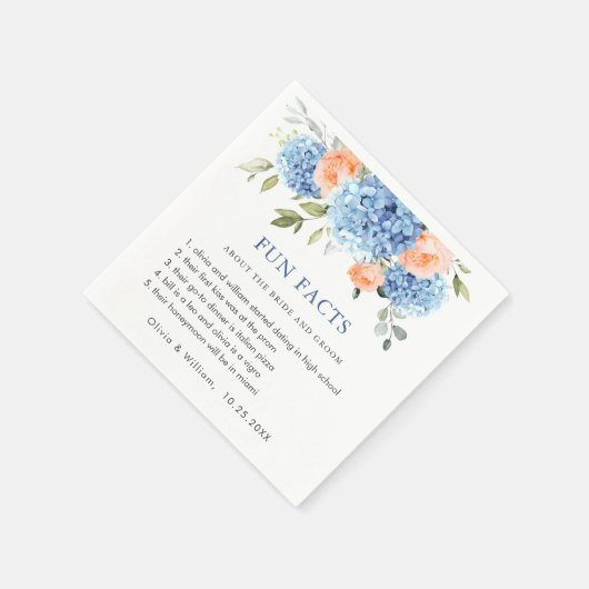 Blue Hydrangea Rosa Blush Rose Spaß Hochzeiten Serviette (Ecke)