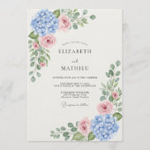 Blue Hydrangea Rose Botanical Wedding Einladung (Vorderseite)