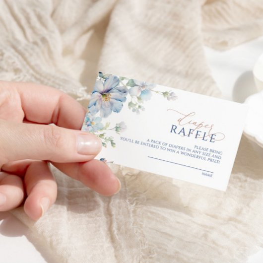 Blue Hydrangea & Rose Diaper Raffle Ticket Begleitkarte