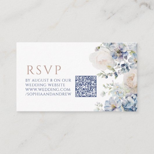 Blue Hydrangea & Rose Hochzeit QR Code UAWG Begleitkarte (Vorderseite)