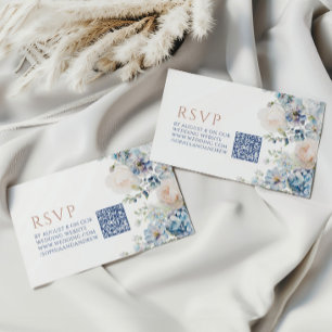 Blue Hydrangea & Rose Hochzeit QR Code UAWG Begleitkarte