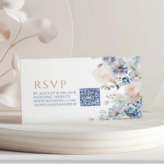 Blue Hydrangea & Rose Hochzeit QR Code UAWG Begleitkarte