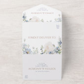 Blue Hydrangea & Rose Wedding All In One Einladung (Außenbereich)