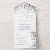 Blue Hydrangea & Rose Wedding All In One Einladung (Innen Boden)