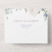 Blue Hydrangea & Rose Wedding All In One Einladung (Rückseite)