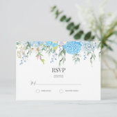 Blue Hydrangea RSVP Karte (Stehend Vorderseite)