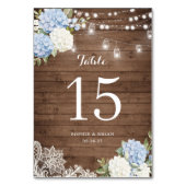 Blue Hydrangea Rustic Holz Spitzen Lichter Tischnummer (Rückseite)