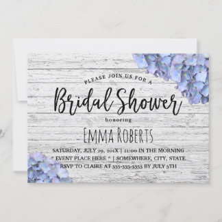 Blue Hydrangea Rustic Wedding Brautparty Einladung