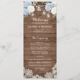 Blue Hydrangea Rustic Wood String Light Wedding Programm