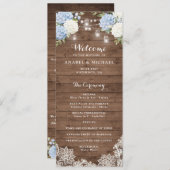 Blue Hydrangea Rustic Wood String Light Wedding Programm (Vorne/Hinten)