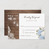 Blue Hydrangea Rustic Wood String Lights UAWG Einladung (Vorne/Hinten)