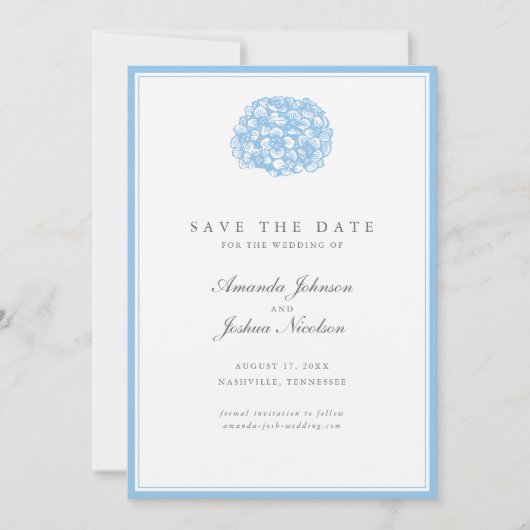 Blue Hydrangea Save the Date (Vorderseite)