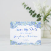 Blue Hydrangea Save the Date Ankündigungspostkarte (Stehend Vorderseite)