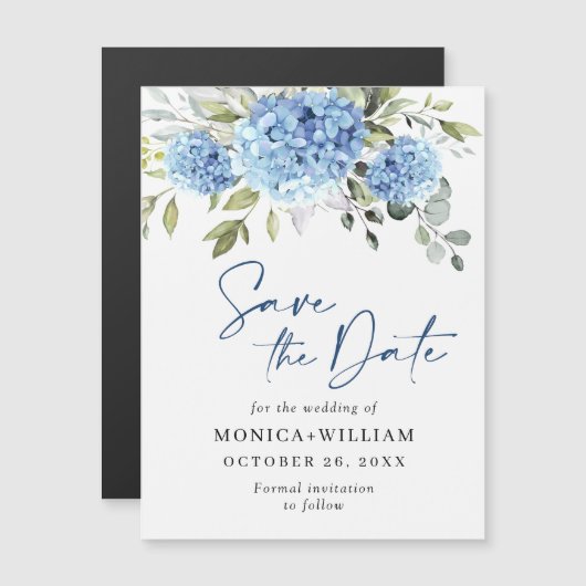 Blue Hydrangea Save the Date Magnetkarte (Vorne/Hinten)