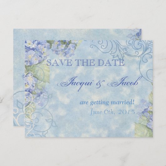 Blue Hydrangea, Save the Date Postcard Ankündigungspostkarte (Vorne/Hinten)