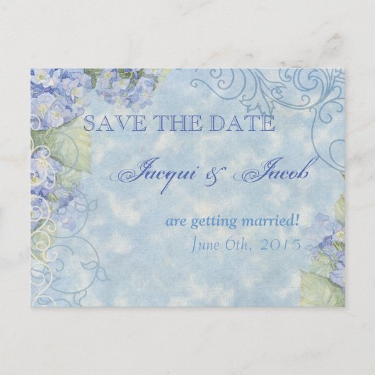 Blue Hydrangea, Save the Date Postcard Ankündigungspostkarte (Vorderseite)