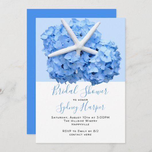Blue Hydrangea Seaside Garden Brautparty Invita Einladung (Vorne/Hinten)