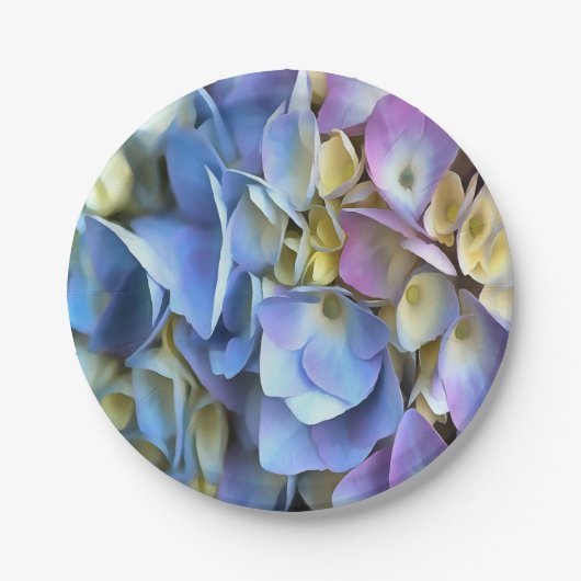 Blue Hydrangea Shrub Artistic Bossom Pappteller (Vorderseite)