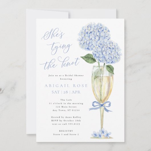 Blue Hydrangea Sie bindet das Brautparty des Knote Einladung (Vorderseite)
