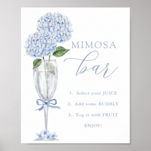 Blue Hydrangea, Silver Mimosa Bar Dusche Poster (Vorne)