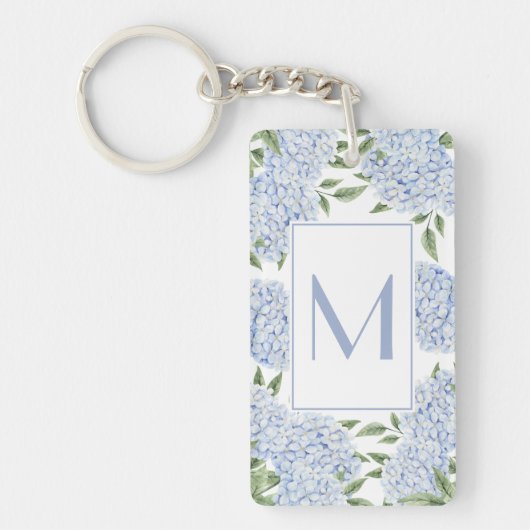 Blue Hydrangea Single Initial Monogram Custom Schlüsselanhänger (Vorderseite)