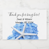 Blue Hydrangea Starfish Danke Schaumweinetikett (Einzelnes Label)