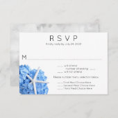 Blue Hydrangea Starfish Wedding Menu RSVP Card (Vorne/Hinten)
