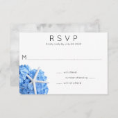 Blue Hydrangea Starfish Wedding RSVP Card (Vorne/Hinten)