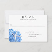 Blue Hydrangea Starfish Wedding RSVP Card Karte (Vorderseite)