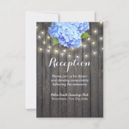 Blue Hydrangea & String Lights Barn Wood Empfang Einladung