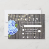 Blue Hydrangea & String Lights Barn Wood UAWG RSVP Karte (Vorderseite)