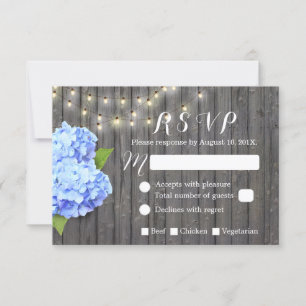 Blue Hydrangea & String Lights Barn Wood UAWG RSVP Karte