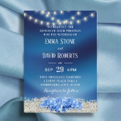 Blue Hydrangea & String Lights Navy Blue Wedding Einladung