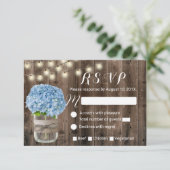 Blue Hydrangea & String Lights Rustic Wood UAWG RSVP Karte (Stehend Vorderseite)