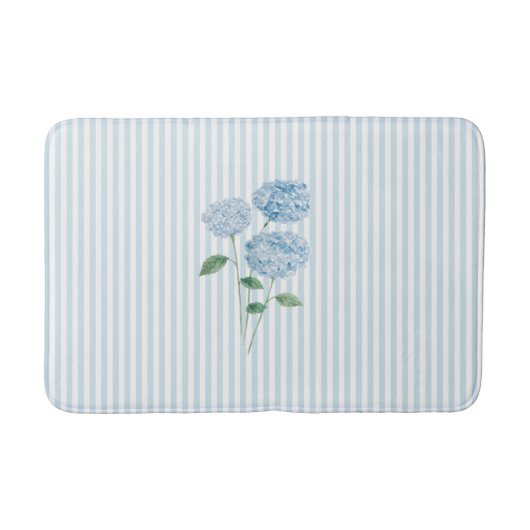 Blue Hydrangea Stripe Pattern Coastal Badematte (Vorderseite)