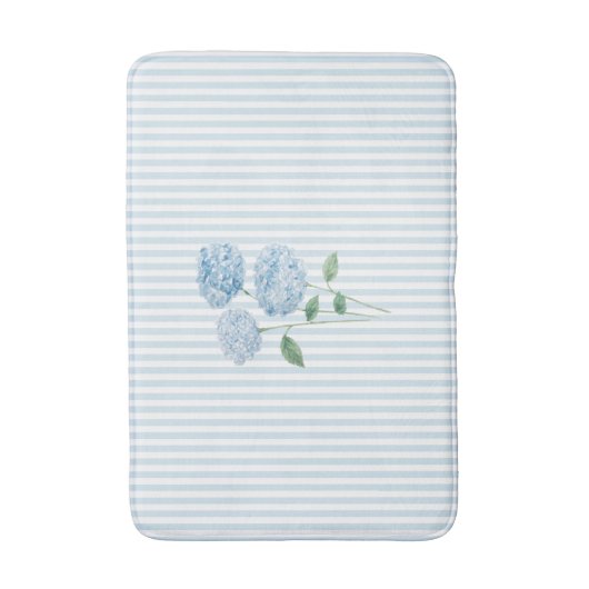 Blue Hydrangea Stripe Pattern Coastal Badematte (Vorderseite Vertikal)