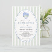 Blue Hydrangea Stripes Bridal Shower Invitation Einladung (Stehend Vorderseite)